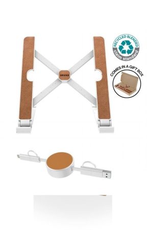 BRELA - @memorii Set of Recycled Laptop Stand and retractable cable - White