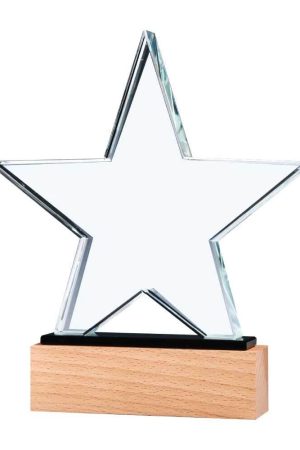Star Shaped Crystal Awards with Wooden Base