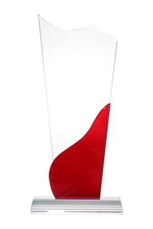 Tower Shaped Crystal Awards, Clear & Red Design with Box
